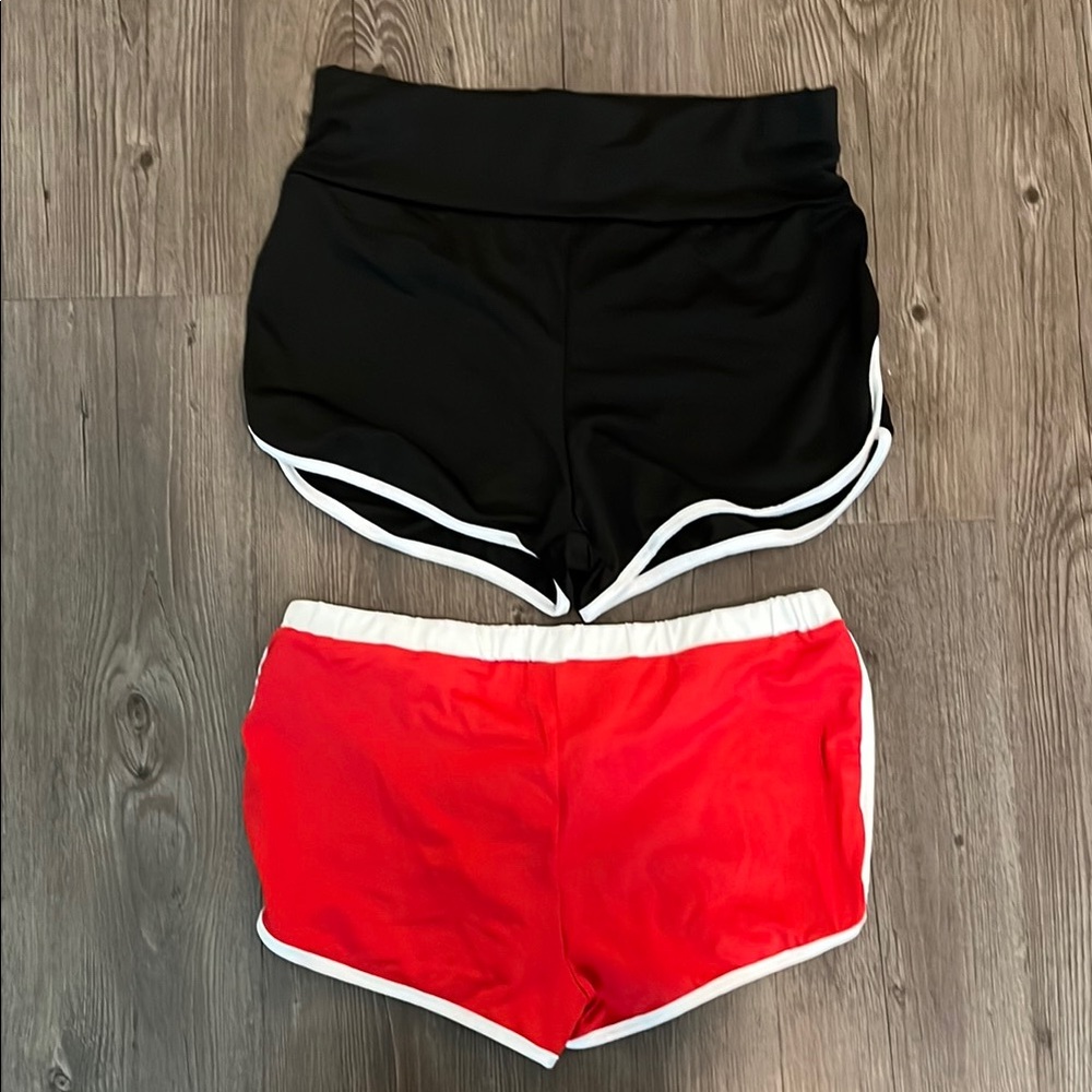 Black and Red Athletic Shorts with Elastic Waistband